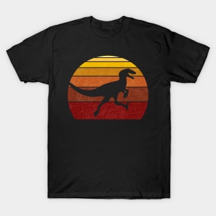 Utahraptor or Velociraptor Synthwave Sunset Sunrise Dinosaur T-Shirt